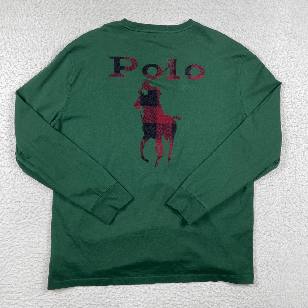 Polo Ralph Lauren Long Sleeve T-Shirt Mens Large Green Plaid Big Pony Logo